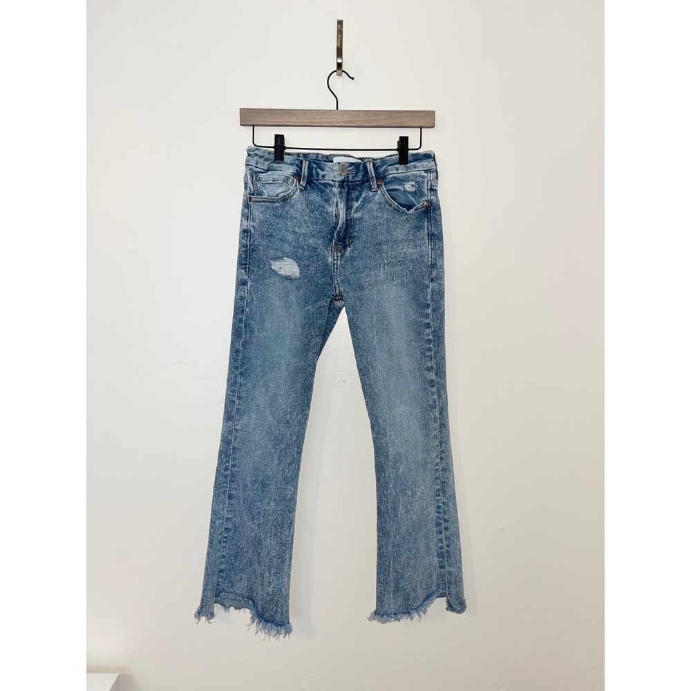 DEAR JOHN Jeanne Cropped Flare Jeans Distressed Raw Hem Mid‎ Rise | 28